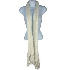 Handmade White Acrylic Scarf With Fringe Edges